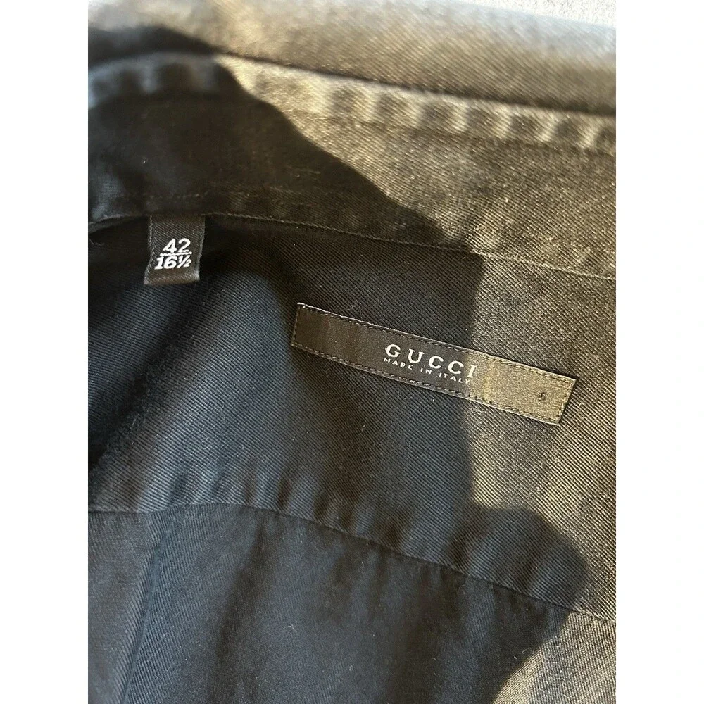 Gucci by Tom Ford Black Vintage Military Classic Button Up Shirt Men’s Size 42